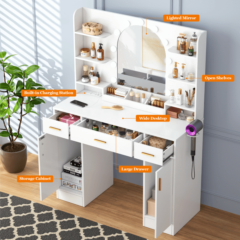 Vanity Desk with Chair, Cabinets & Drawers MV03