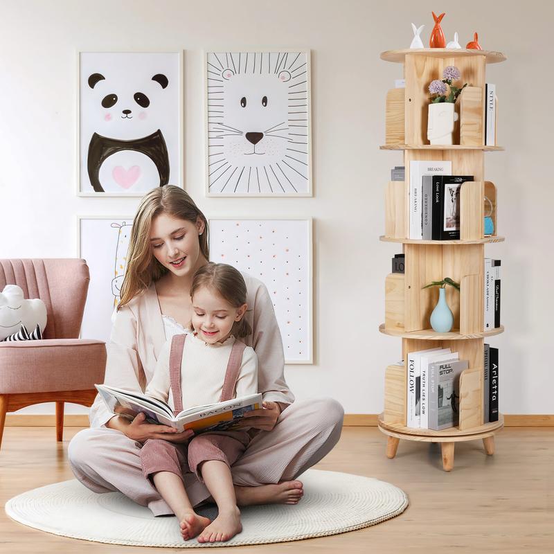 4-Tier 360° Rotating Wooden Bookshelf DRB01